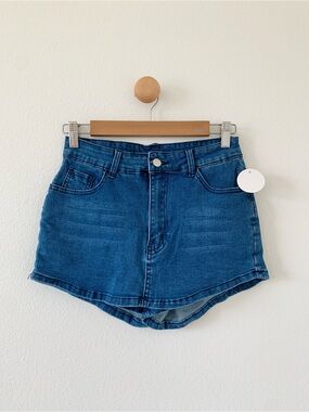 Shein Blue Denim Jean Skort Skirt with Shorts US 30